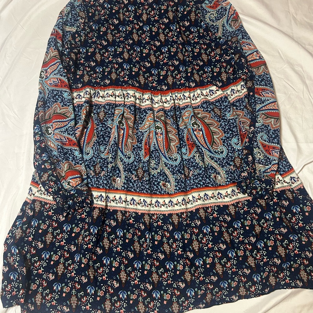 Umgee Size Small Long Sleeve Dress Blue Bohemian Hippie - Picture 6 of 10
